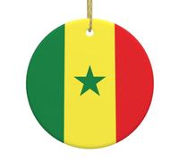 Drapeau du Sénégal Ornement Rond en Céramique avec Impression Double Face pour Vacances Suspendu Décor Souvenir