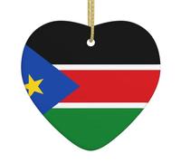 Drapeau du Soudan du Sud - Pendentif en céramique en forme de cœur - Cadeau de Noël décoratif