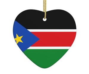 Drapeau du Soudan du Sud - Pendentif en céramique en forme de cœur - Cadeau de Noël décoratif