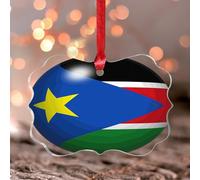Drapeau du Sud-Soudan en vitrail à suspendre - Drapeau du monde mondial - Décoration de voyage ronde - Souvenir - Drapeaux nationaux de campagne - Marin - Boule de Noël en acrylique - Cadeau pour