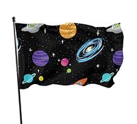 Drapeau du système solaire avec motif vaisseaux spatiaux - 0,9 x 1,5 m - En polyester durable - Résistant aux UV et à la décoloration