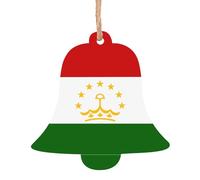 Drapeau du Tadjikistan Ornements de sapin de Noël en bois en forme de cloche - 1 pièce - Décorations vintage pour décoration de maison de vacances