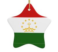 Drapeau du Tadjikistan - Ornements vintage pour Noël - En céramique - Motif étoile avec ficelle de suspension - Verset de la Bible