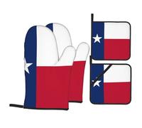 Drapeau du Texas : cet ensemble unique de gants de cuisine et maniques imprimés est une combinaison attrayante, composée de polyester résistant à l'eau et d'un tissu isolant thermique.