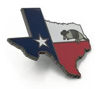 Drapeau du Texas en forme d'État avec Armadillo portant un chapeau de cowboy en émail dur, Rouge, blanc et bleu., 4 cm