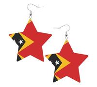 Drapeau du Timor-Leste imprimé cuir boucles d'oreilles en forme d'étoile légères et élégantes accessoires pour les fêtes, danses et la vie quotidienne.