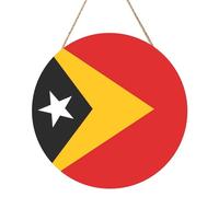 Drapeau du Timor-Leste imprimé sur panneau rond en bois de 30,5 cm, décoration de la maison pour fenêtres, murs et couloirs.