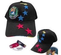 Drapeau du Venezuela 7 étoiles Grand historique 1954 - 2006 - Le drapeau du Venezuela 7 étoiles avec le blason vers la droite / casquettes 7 étoiles + bracelet Venezuela « Hasta el Final», Noir (Solo