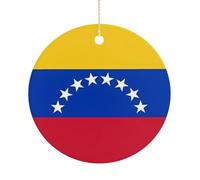 Drapeau du Venezuela Décorations de Noël en céramique 7,6 cm - Arbre de vacances rond double face à suspendre pour maison, fête, hôtel, cadeau pour enseignant, voisin, ami