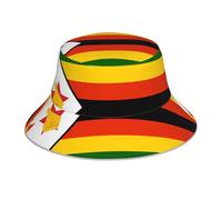 Drapeau du Zimbabwe Chapeau Seau Double Face Respirant Léger Tridimensionnel pour Plage Camping Randonnée Pêche Noir