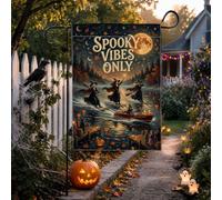 Drapeau effrayant de sorcières avec citation de sports nautiques Halloween | Scène de nuit pleine lune, drapeau de pelouse, jack-o'-lanternes, fond de forêt d'automne, scène de bateau fantaisie