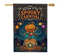 Drapeau effrayant pour maison d'Halloween sur le thème des citrouilles de | Thème carnaval, drapeau de cour, citrouilles bouffons, filigrane décoratif, décoration de cour extérieure