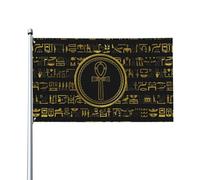 Drapeau égyptien doré Ankh avec hiéroglyphes du dieu égyptien 90 x 150 cm, décoration de fête, drapeau emblématique