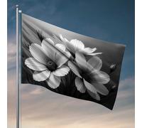 Drapeau élégant floral monochrome pour décoration de grotte pour extérieur ou terrasse (60 x 90 cm)