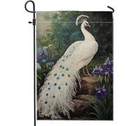 Drapeau Élégante fleur de plume de paon blanche Personnalisée Bruant avec œillets Drapeau de Pirate pour Fête Balcon 30x45cm