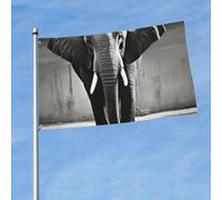 Drapeau éléphant noir et blanc de 91 cm x 1,5 m - Drapeaux amusants pour toutes les saisons - Pour décoration de dortoir, fête en plein air