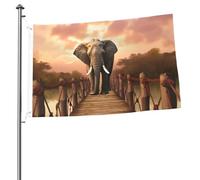 Drapeau éléphant sur un pont, 61 x 91 cm, imprimé double face, drapeau de jardin pour l'extérieur, les vacances, bannière cadeau avec œillets, toile de fond pour photo pour décoration intérieure et