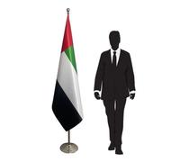 Drapeau Émirats Arabes Unis avec mât et pied en inox couleur argenté - usage intérieur officiel et institutionnel. Code CN1-UAE