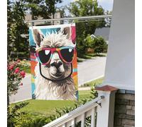Drapeau en alpaga portant des lunettes de soleil - 61 x 91 cm - Pour extérieur et intérieur - Pour le printemps, l'été, l'automne, l'hiver - Drapeaux de jardin avec œillets verticaux double face