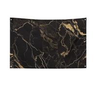 Drapeau en marbre doré et noir avec 4 œillets, drapeaux unilatéraux en polyester durable, bannières résistantes aux intempéries pour dortoir, fêtes, tournage, festivals, décoration de 89 x 150 cm