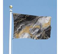 Drapeau en marbre noir et blanc en feuille d'or de 61 x 88,9 cm pour l'extérieur - Couleurs vives et résistantes à la décoloration - Double couture - Bannière avec œillets métalliques