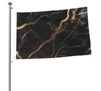 Drapeau en marbre noir et doré de 61 x 91 cm - Impression double face - Drapeau de jardin pour l'extérieur - Bannière cadeau avec œillets - Toile de fond pour photo pour décoration intérieure et