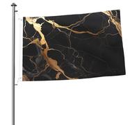 Drapeau en marbre noir et doré de 61 x 91 cm - Impression double face - Drapeau de jardin pour l'extérieur - Bannière cadeau avec œillets - Toile de fond pour photo pour décoration intérieure et