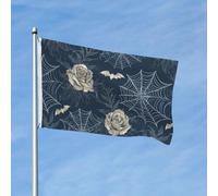 Drapeau en toile d'araignée avec chauve-souris et araignée - 91 x 152 cm - Double face - Pour maison, cour, extérieur, intérieur, vacances, fête