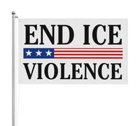 Drapeau « End Ice Violence » 90 x 150 cm, impression recto-verso, grande bannière extérieure à double couture, idéale pour les fêtes et la décoration intérieure.