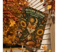 Drapeau équinoxe d'automne renards citation céleste 71 x 101 cm | Motif lune et soleil céleste, drapeau de pelouse, champignons forestiers détaillés, tournesols vibrants