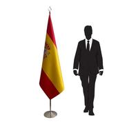 Drapeau Espagne avec socle et mât - drapeau protocolaire et diplomatique pour ambassades, consulats, institutions, universités, écoles, collectivités, salles de conférence et cérémonies. Code CN1-ES-L