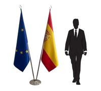 Drapeau Espagne et Union européenne avec pied et mâts - drapeau protocolaire et diplomatique pour ambassades, consulats, institutions, universités, écoles, collectivités, cérémonies. Code CN3-EU-ES-L