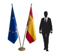 Drapeau Espagne et Union européenne avec pied et mâts - drapeau protocolaire pour ambassades, consulats, institutions, universités, écoles, collectivités, salles de conférence. Code CN8-EU-ES