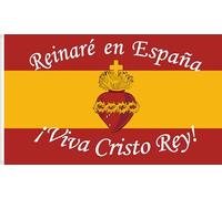 DRAPEAU ESPAGNE SACRÉ COEUR DE JÉSUS VIVE CHRIST ROI Satin PREMIUM 110 GR. GRAND TAILLE 150X90