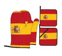 Drapeau espagnol. Cet ensemble unique de gants de cuisine et maniques imprimés est une combinaison attrayante, avec un polyester résistant à l'eau et un tissu isolant thermique.