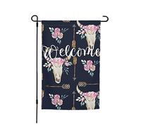 Drapeau Estampe D'Art Représentant Un Crâne De Bovin, Des Fleurs Et Des Flèches, À L'Aquarelle Décoratif Drapeaux Personnalisés Renforcé Avec Bannière, Pour Jardin, Les Bureaux, 30x45cm