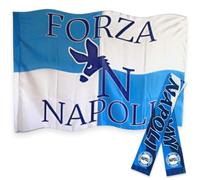 Drapeau et bandeau du Napoli - drapeau 90 x 150 cm avec boucle pour tige + collier Napoli 89 x 8 cm - fan championnat de football (drapeau + bande Naples)