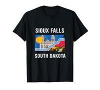 Drapeau et Monuments de Sioux Falls à l'intérieur de la Carte de l'État du Dakota du Sud T-Shirt Graphique avec Valeur