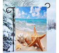 Drapeau étoile de mer, coquillage, océan, plage, jardin, lin, 30,5 x 45,7 cm, décorations extérieures, unilatéral, toutes saisons/cour, pour pelouse extérieure pour extérieur, Halloween, Noël