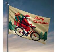 Drapeau étrange Père Noël chevauche un vélo avec cadeaux. Drapeau de Noël Décorations d'automne pour étudiants athlètes (152 x 244 cm)