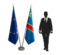 Drapeau Europe et Congo avec mâts et pied. Code CN3-EU-CO-L