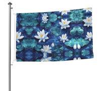 Drapeau extérieur double face imprimé lotus blanc en polyester résistant à la décoloration avec œillets métalliques