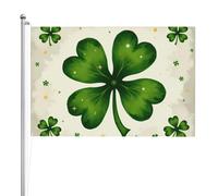 Drapeau extérieur double face vert à texture trèfle à quatre feuilles 1,2 x 1,8 m, polyester durable résistant aux intempéries avec couleurs vives pour jardin, cour, terrasse ou maison