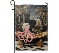 Drapeau fantaisie de jardin en forme de pieuvre, drapeau de bain à double face pour décoration extérieure, style nautique amusant pour fêtes d'été, 30,5 x 45,7 cm