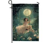 Drapeau fantaisie de jardin féérique au clair de lune, bannière de décoration de nuit enchantée, drapeau de cour en tissu double face pour décoration extérieure d'automne, décoration de pelouse