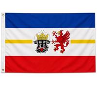 Drapeau fédéral de Meckleenbourg-Vorpommern 90 x 150 cm - Drapeau de qualité supérieure avec œillets en métal - Résistant aux intempéries, aux UV et à double couture - 100 % polyester - Drapeau pour