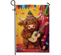Drapeau festif de jardin de bétail, décoration de fête colorée de vache des Highlands, bannière de pelouse en plein air, décoration double face en toile de jute pour célébrations saisonnières, 30,5 x