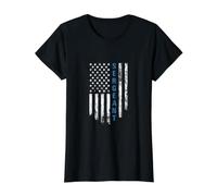 Drapeau Fin Bleu pour Sergent de Police T-Shirt Graphique avec Valeur, Femme, Noir, S