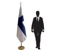Drapeau Finlande avec mât démontable et pied - drapeau pour usages diplomatiques, représentations protocolaires, ambassades, universités, collectivités, ministères et conférences. Code CN7-FI-L