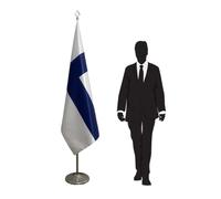 Drapeau Finlande avec mât démontable et socle stable - pour cérémonies diplomatiques, ambassades, consulats, administrations, collectivités locales, universités, écoles et conférences. Code CN2-FI-L